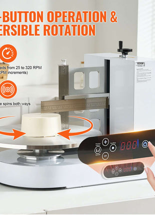 Cake Decorating Machine, Cake Cream Spreading Coating Smearing Machine, Low Noise Cake Frosting Machine, Turntable with Adjustable Scraper, for 4" to 16" Cake, 25-320RPM Rotating Speed, White