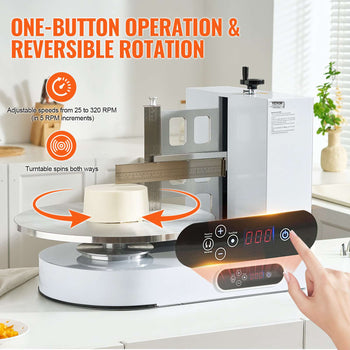 Cake Decorating Machine, Cake Cream Spreading Coating Smearing Machine, Low Noise Cake Frosting Machine, Turntable with Adjustable Scraper, for 4" to 16" Cake, 25-320RPM Rotating Speed, White