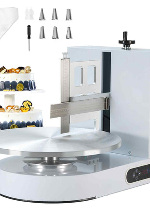 Cake Decorating Machine, Cake Cream Spreading Coating Smearing Machine, Low Noise Cake Frosting Machine, Turntable with Adjustable Scraper, for 4" to 16" Cake, 25-320RPM Rotating Speed, White