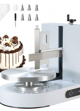 Cake Decorating Machine, Cake Cream Spreading Coating Smearing Machine, Low Noise Cake Frosting Machine, Turntable with Adjustable Scraper, for 6" to 14" Cake, 25-320RPM Rotating Speed, White