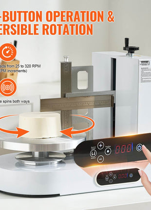 Cake Decorating Machine, Cake Cream Spreading Coating Smearing Machine, Low Noise Cake Frosting Machine, Turntable with Adjustable Scraper, for 6" to 14" Cake, 25-320RPM Rotating Speed, White