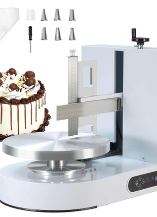 Cake Decorating Machine, Cake Cream Spreading Coating Smearing Machine, Low Noise Cake Frosting Machine, Turntable with Adjustable Scraper, for 6" to 14" Cake, 25-320RPM Rotating Speed, White