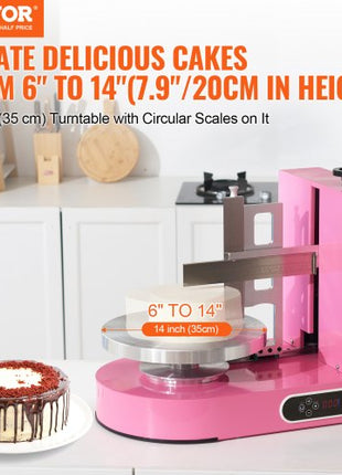 Cake Decorating Machine, Cake Cream Spreading Coating Smearing Machine, Low Noise Cake Frosting Machine, Turntable with Adjustable Scraper, for 6" to 14" Cake, 25-320RPM Rotating Speed, Pink