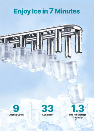 Water Dispenser with Ice Maker, 3-in-1 Floor-Standing Water Dispenser, 33 LBS/24H, 9 Cubes/7 Min Fast Ice Making with 1.3 LBS Storage, Bullet Ice-Cubes & Cold-Water, for Home, Kitchen, Party