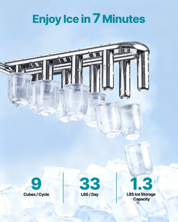 Water Dispenser with Ice Maker, 3-in-1 Floor-Standing Water Dispenser, 33 LBS/24H, 9 Cubes/7 Min Fast Ice Making with 1.3 LBS Storage, Bullet Ice-Cubes & Cold-Water, for Home, Kitchen, Party
