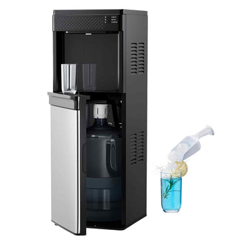Water Dispenser with Ice Maker, 3-in-1 Floor-Standing Water Dispenser, 33 LBS/24H, 9 Cubes/7 Min Fast Ice Making with 1.3 LBS Storage, Bullet Ice-Cubes & Cold-Water, for Home, Kitchen, Party