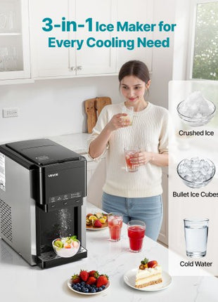 Water Dispenser with Ice Maker, 3-in-1 Countertop Water Dispenser, 35 LBS/24H, 12 Cubes/7 Min Fast Ice Making with 4 LBS Storage, Bullet/Crushed Ices & Cold-Water, for Home, Kitchen, Party