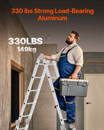 Multi-Purpose Folding Ladder, 7-in-1 Tall Step Ladder, A Frame 3 Step Adjustable Telescoping Ladder, 12ft Reach Height Heavy Duty Extension Ladder, 330 lbs Capacity for Household Outdoor Work