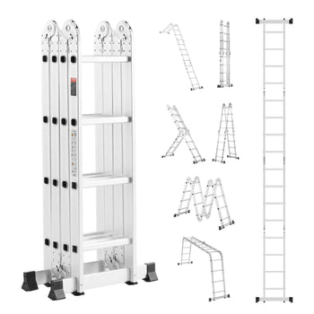 Multi-Purpose Folding Ladder, 7-in-1 Tall Extension Step Ladder, A Frame 4 Step Telescoping Ladder, 15.5ft Reach Height Heavy Duty Adjustable Ladder, 330 lbs Capacity for Home Outdoor
