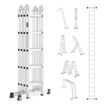 Multi-Purpose Folding Ladder, 7-in-1 Tall Extension Step Ladder, A Frame 5 Step Telescoping Ladder, 19ft Reach Height Heavy Duty Adjustable Ladder, 330 lbs Capacity for Home Outdoor Metal