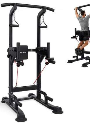 Pull Up Bar, 330 LBS Power Tower Dip Station, Workout Dip Station with H-Shaped Stable Base & Back Pad, Adjustable 12 Level Height Free Standing Chin Up Bar for Back, 4-Level Adjustable Back Pad