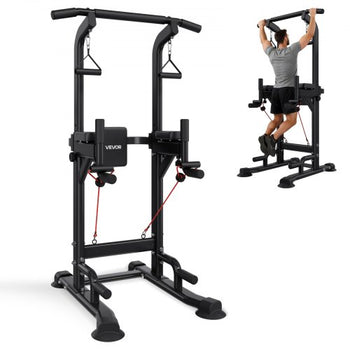 Pull Up Bar, 330 LBS Power Tower Dip Station, Workout Dip Station with H-Shaped Stable Base & Back Pad, Adjustable 12 Level Height Free Standing Chin Up Bar for Back, 4-Level Adjustable Back Pad