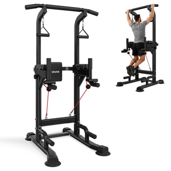 Pull Up Bar, 330 LBS Power Tower Dip Station, Workout Dip Station with H-Shaped Stable Base & Back Pad, Adjustable 12 Level Height Free Standing Chin Up Bar for Back, 4-Level Adjustable Back Pad