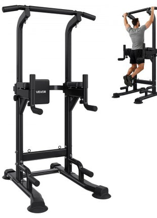 Pull Up Bar, 330 LBS Power Tower Dip Station, Workout Dip Station with H-Shaped Stable Base & Back Pad, Adjustable 12 Level Height Free Standing Chin Up Bar for Back, 4-Level Adjustable Back Pad