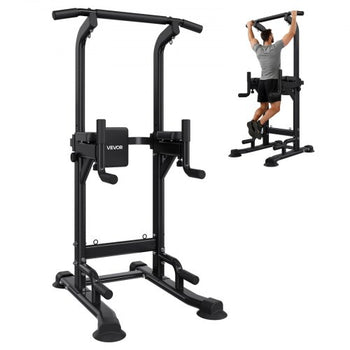 Pull Up Bar, 330 LBS Power Tower Dip Station, Workout Dip Station with H-Shaped Stable Base & Back Pad, Adjustable 12 Level Height Free Standing Chin Up Bar for Back, 4-Level Adjustable Back Pad