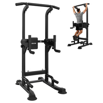 Pull Up Bar, 330 LBS Power Tower Dip Station, Workout Dip Station with H-Shaped Stable Base & Back Pad, Adjustable 12 Level Height Free Standing Chin Up Bar for Back, 4-Level Adjustable Back Pad