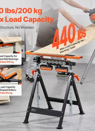 4-in-1 Roller Stand, 440 lb Load Capacity, 33-50 in Adjustable Height, Folding Heavy Duty with Rack & Polished Multi-directional Roller Head, for Table Saw Outfeed Woodworking Extension Support