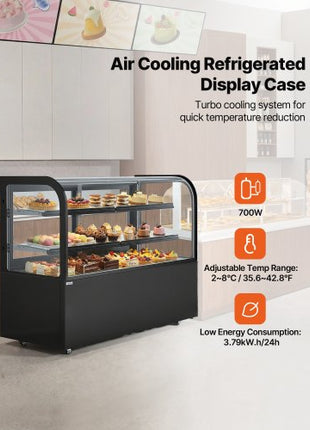 Refrigerated Display Case, 17.6 Cu.Ft./550L Large Pastry Display Case, 2-Tier Commercial Cake Refrigerator with LED Lighting, TURBO Cooling, Frost-Free Air-Cooling, for Bakery, Dessert Shop