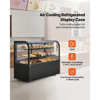 Refrigerated Display Case, 17.6 Cu.Ft./550L Large Pastry Display Case, 2-Tier Commercial Cake Refrigerator with LED Lighting, TURBO Cooling, Frost-Free Air-Cooling, for Bakery, Dessert Shop