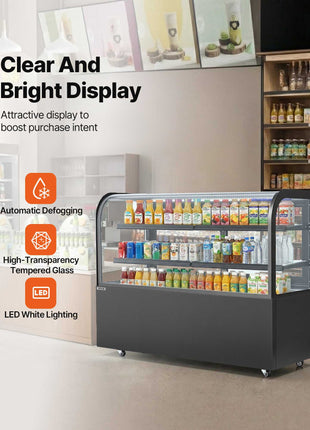 Refrigerated Display Case, 17.6 Cu.Ft./550L Large Pastry Display Case, 2-Tier Commercial Cake Refrigerator with LED Lighting, TURBO Cooling, Frost-Free Air-Cooling, for Bakery, Dessert Shop
