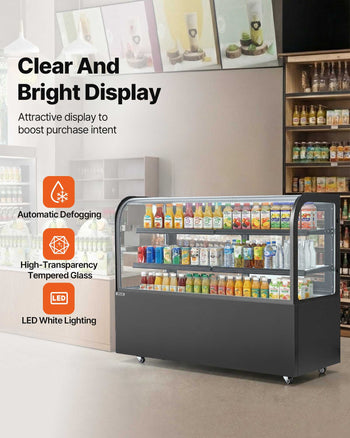 Refrigerated Display Case, 17.6 Cu.Ft./550L Large Pastry Display Case, 2-Tier Commercial Cake Refrigerator with LED Lighting, TURBO Cooling, Frost-Free Air-Cooling, for Bakery, Dessert Shop
