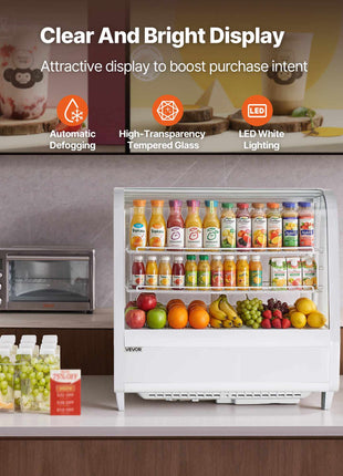 Refrigerated Display Case, 3.5 Cu.Ft./100L Countertop Pastry Display Case, 2-Tier Commercial Cake Refrigerator with LED Lighting, TURBO Cooling, Frost-Free Air-Cooling, for Bakery, Dessert Shop