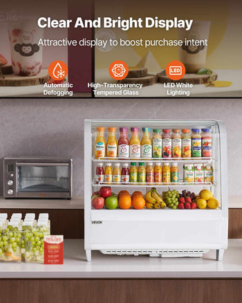 Refrigerated Display Case, 3.5 Cu.Ft./100L Countertop Pastry Display Case, 2-Tier Commercial Cake Refrigerator with LED Lighting, TURBO Cooling, Frost-Free Air-Cooling, for Bakery, Dessert Shop