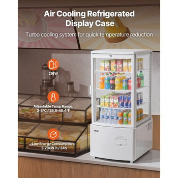 Refrigerated Display Case, 3 Cu.Ft./85L Countertop Pastry Display Case, 3-Tier Commercial Cake Refrigerator with LED Lighting, TURBO Cooling, Frost-Free Air-Cooling, for Bakery, Dessert Shop