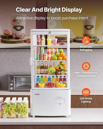 Refrigerated Display Case, 3 Cu.Ft./85L Countertop Pastry Display Case, 3-Tier Commercial Cake Refrigerator with LED Lighting, TURBO Cooling, Frost-Free Air-Cooling, for Bakery, Dessert Shop