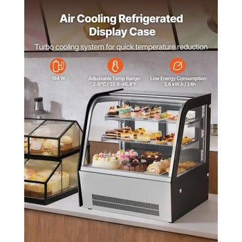 Refrigerated Display Case, 4.2 Cu.Ft./105L Countertop Pastry Display Case, 2-Tier Commercial Cake Refrigerator with LED Lighting, TURBO Cooling, Frost-Free Air-Cooling, for Bakery, Dessert Shop
