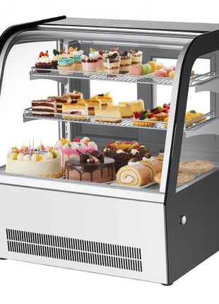 Refrigerated Display Case, 4.2 Cu.Ft./105L Countertop Pastry Display Case, 2-Tier Commercial Cake Refrigerator with LED Lighting, TURBO Cooling, Frost-Free Air-Cooling, for Bakery, Dessert Shop