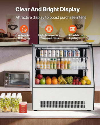 Refrigerated Display Case, 4.2 Cu.Ft./105L Countertop Pastry Display Case, 2-Tier Commercial Cake Refrigerator with LED Lighting, TURBO Cooling, Frost-Free Air-Cooling, for Bakery, Dessert Shop