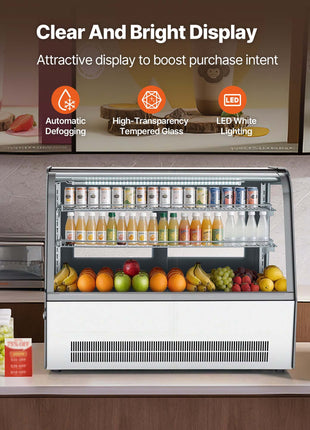 Refrigerated Display Case, 5 Cu.Ft./145L Countertop Pastry Display Case, 2-Tier Commercial Cake Refrigerator with LED Lighting, TURBO Cooling, Frost-Free Air-Cooling, for Bakery, Dessert Shop