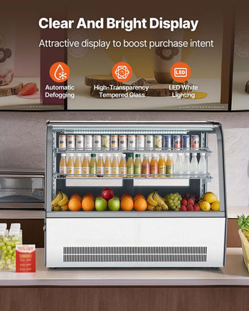 Refrigerated Display Case, 5 Cu.Ft./145L Countertop Pastry Display Case, 2-Tier Commercial Cake Refrigerator with LED Lighting, TURBO Cooling, Frost-Free Air-Cooling, for Bakery, Dessert Shop