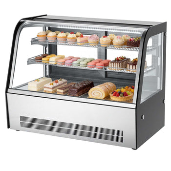 Refrigerated Display Case, 5 Cu.Ft./145L Countertop Pastry Display Case, 2-Tier Commercial Cake Refrigerator with LED Lighting, TURBO Cooling, Frost-Free Air-Cooling, for Bakery, Dessert Shop