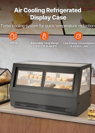 Refrigerated Display Case, 7.1 Cu.Ft./190L Countertop Pastry Display Case, 2-Tier Commercial Cake Refrigerator with LED Lighting, TURBO Cooling, Frost-Free Air-Cooling, for Bakery, Dessert Shop
