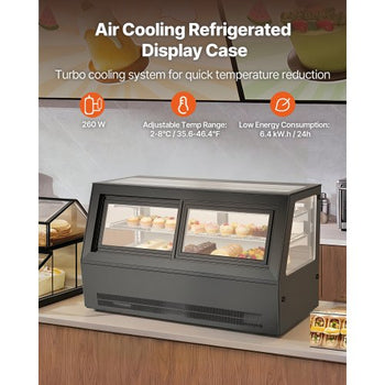 Refrigerated Display Case, 7.1 Cu.Ft./190L Countertop Pastry Display Case, 2-Tier Commercial Cake Refrigerator with LED Lighting, TURBO Cooling, Frost-Free Air-Cooling, for Bakery, Dessert Shop