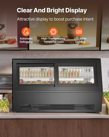 Refrigerated Display Case, 7.1 Cu.Ft./190L Countertop Pastry Display Case, 2-Tier Commercial Cake Refrigerator with LED Lighting, TURBO Cooling, Frost-Free Air-Cooling, for Bakery, Dessert Shop