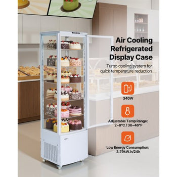 Refrigerated Display Case, 9.8 Cu.Ft./278L Large Pastry Display Case, 5-Tier Commercial Cake Refrigerator with LED Lighting, TURBO Cooling, Frost-Free Air-Cooling, for Bakery, Dessert Shop