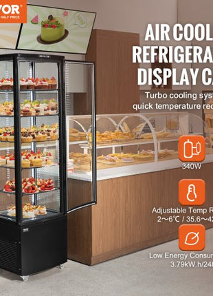 Refrigerated Display Case, 9.8 Cu.Ft./278L Large Pastry Display Case, 5-Tier Commercial Display Refrigerator with LED Lighting, TURBO Cooling, Frost-Free Air-Cooling, for Bakery