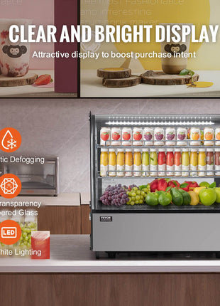 Refrigerated Display Case, 4.2 Cu.Ft./115L Countertop Pastry Display Case, 2-Tier Commercial Display Refrigerator with LED Lighting, TURBO Cooling, Frost-Free Air-Cooling, for Bakery