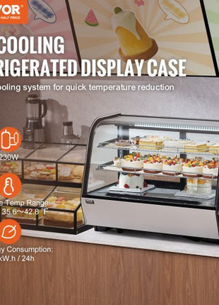 Refrigerated Display Case, 5 Cu.Ft./146L Countertop Pastry Display Case, 2-Tier Commercial Display Refrigerator with LED Lighting, TURBO Cooling, Frost-Free Air-Cooling, for Bakery