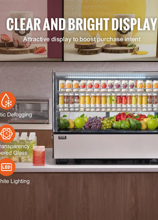 Refrigerated Display Case, 5 Cu.Ft./146L Countertop Pastry Display Case, 2-Tier Commercial Display Refrigerator with LED Lighting, TURBO Cooling, Frost-Free Air-Cooling, for Bakery