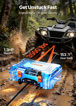Portable Winch, 3500 lbs 12V DC Electric Winch with Synthetic Rope, Wireless & Wired Remotes, Box-Style Recovery Kit with Fairlead, Clevis Hook, Strap for ATV UTV Off-Road Outdoor Pulling Tasks
