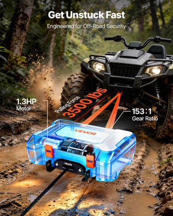 Portable Winch, 3500 lbs 12V DC Electric Winch with Synthetic Rope, Wireless & Wired Remotes, Box-Style Recovery Kit with Fairlead, Clevis Hook, Strap for ATV UTV Off-Road Outdoor Pulling Tasks
