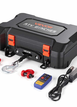 Portable Winch, 3500 lbs 12V DC Electric Winch with Synthetic Rope, Wireless & Wired Remotes, Box-Style Recovery Kit with Fairlead, Clevis Hook, Strap for ATV UTV Off-Road Outdoor Pulling Tasks