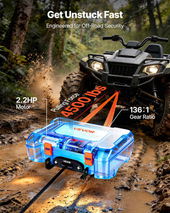 Portable Winch, 4500 lbs 12V DC Electric Winch with Synthetic Rope, Wireless & Wired Remotes, Box-Style Recovery Kit with Fairlead, Clevis Hook, Strap for ATV UTV Off-Road Outdoor Pulling Tasks