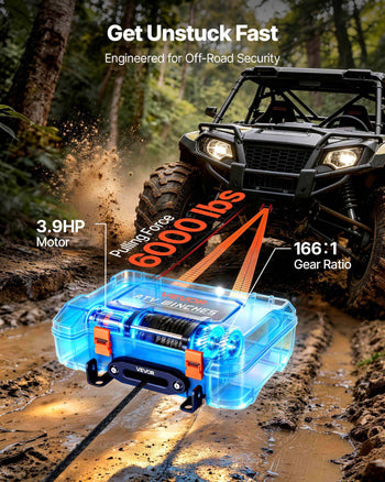 Portable Winch, 6000 lbs 12V DC Electric Winch with Synthetic Rope, Wireless & Wired Remotes, Box-Style Recovery Kit with Fairlead, Clevis Hook, Strap for ATV UTV Off-Road Outdoor Pulling Tasks