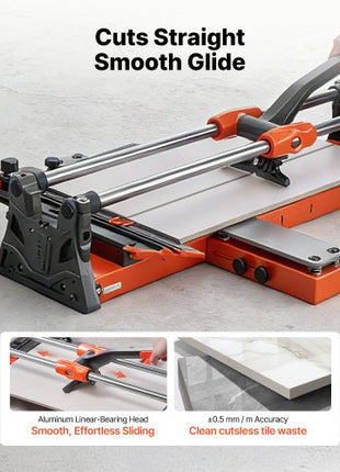 24-Inch Manual Tile Cutter, Upgraded Sliding Head Cutting Tool with Spring-Loaded Base, Angle Fence, Tungsten Carbide Cutting Wheel, Alignment Guide, for DIY Pros, Ceramic, Floor, Wall Tiles