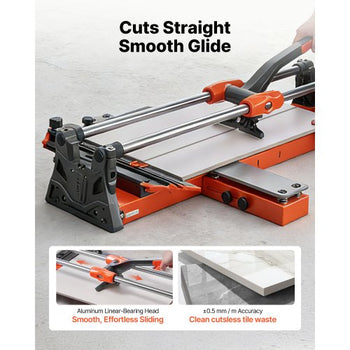 24-Inch Manual Tile Cutter, Upgraded Sliding Head Cutting Tool with Spring-Loaded Base, Angle Fence, Tungsten Carbide Cutting Wheel, Alignment Guide, for DIY Pros, Ceramic, Floor, Wall Tiles